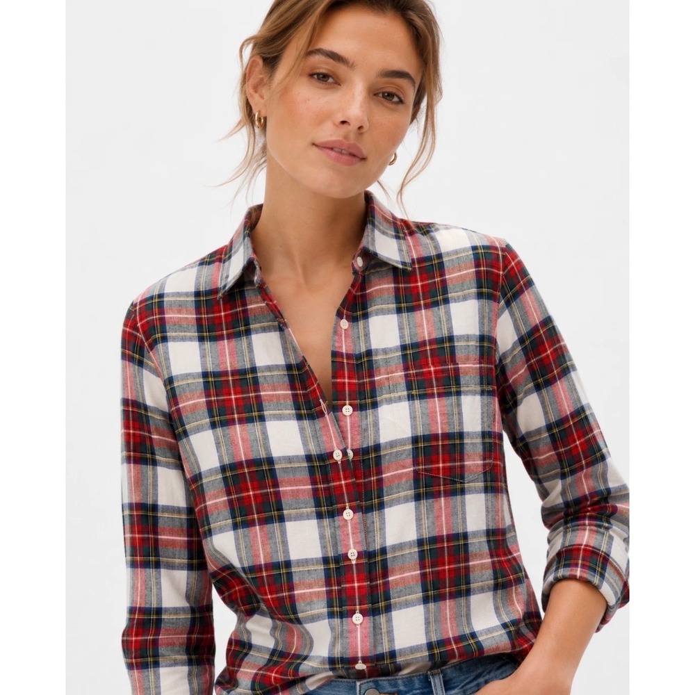 J.Crew Perfect Fit Tartan Plaid Button Down Shirt Red Green Holiday Preppy Sz M